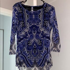 INC International Concepts Retro Blue Patterned Women's Top